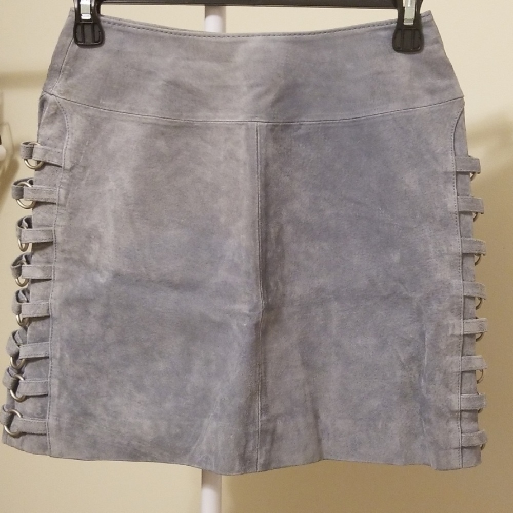 Blue suede skirt